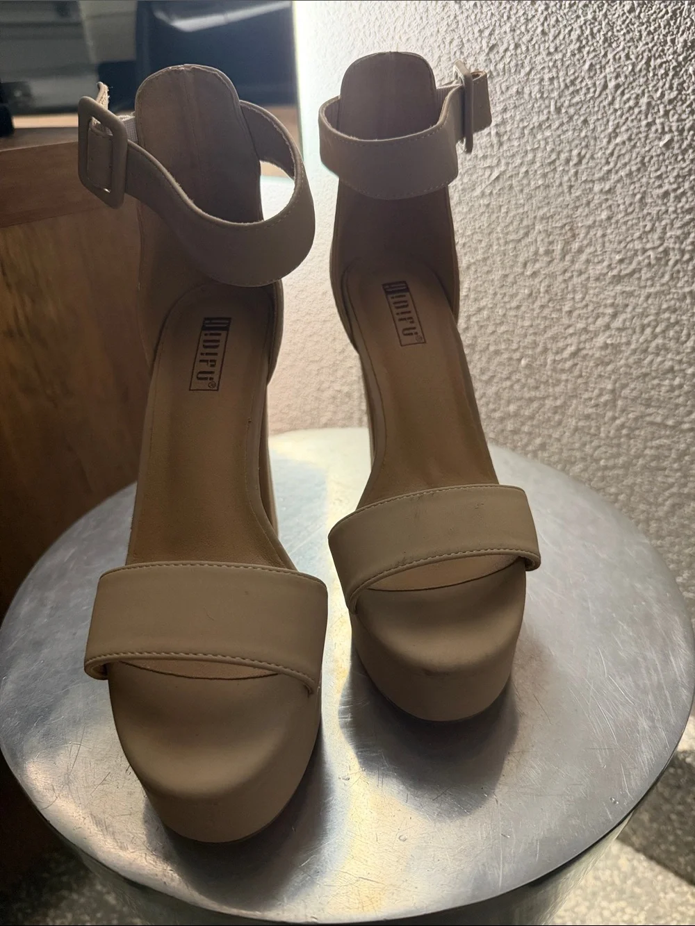 Platform Ankle-Strap High Heel Sandals - Nude